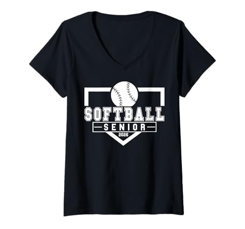 Damen Softball Seniorenabend Softball Senior 2026 Graduierung 2 T-Shirt mit V-Ausschnitt von Class of 2026 Graduation Shirts