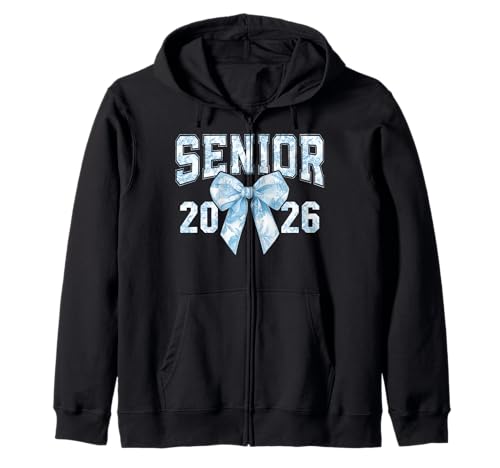 Senior 2026 Coquette Bow Blue Toile Floral Preppy Damen Mädchen Kapuzenjacke von Class of 2026 Senior 26 Coquette Bow Graduation 26