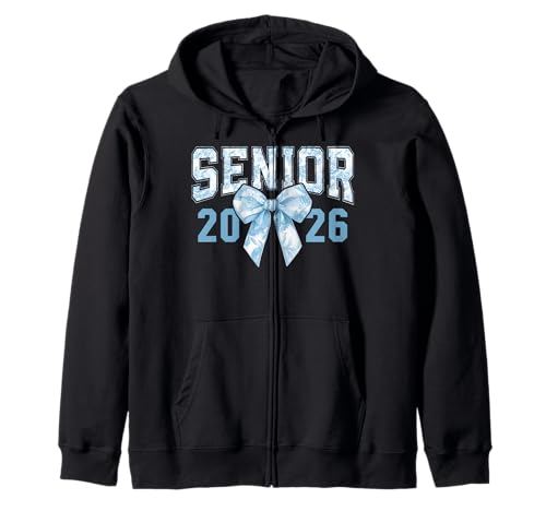 Senior 2026 Coquette Bow Blue Toile Floral Preppy Damen Mädchen Kapuzenjacke von Class of 2026 Senior 26 Coquette Bow Graduation 26