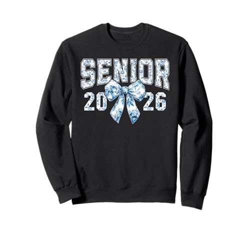 Senior 2026 Coquette Bow Blue Toile Floral Preppy Damen Mädchen Sweatshirt von Class of 2026 Senior 26 Coquette Bow Graduation 26