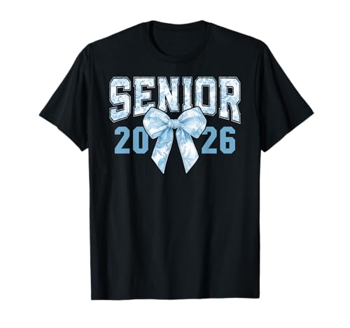 Senior 2026 Coquette Bow Blue Toile Floral Preppy Damen Mädchen T-Shirt von Class of 2026 Senior 26 Coquette Bow Graduation 26