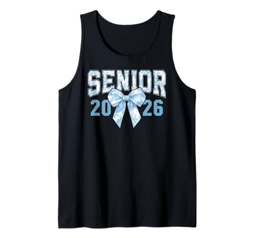 Senior 2026 Coquette Bow Blue Toile Floral Preppy Damen Mädchen Tank Top von Class of 2026 Senior 26 Coquette Bow Graduation 26