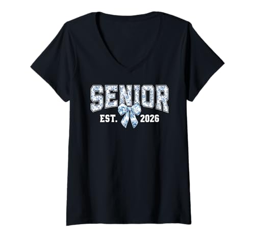 Damen Abschluss-Toilette für Senioren 2026, Coquette Bow, Klasse 2026 T-Shirt mit V-Ausschnitt Damen Abschluss-Toilette für Senioren 2026, Coquette Bow, Klasse 2026 T-Shirt mit V-Ausschnitt von Class of 2026 Senior 26 Preppy Girly Girl 26 Women