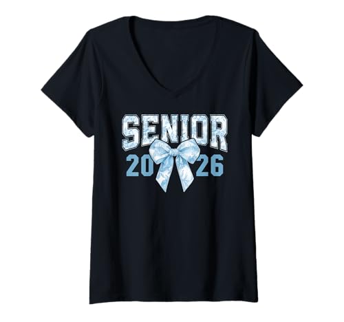 Damen Abschlussklasse 2026 Coquette Bow der Abschlussklasse 2026 T-Shirt mit V-Ausschnitt Damen Abschlussklasse 2026 Coquette Bow der Abschlussklasse 2026 T-Shirt mit V-Ausschnitt von Class of 2026 Senior 26 Preppy Girly Girl 26 Women
