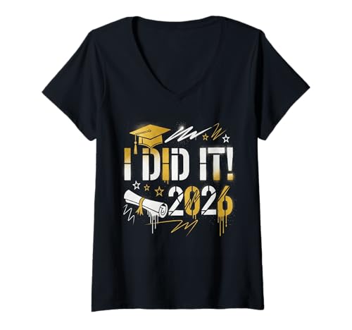 Damen Senior 2026 Klasse von 2026 Ich hab's geschafft Abschluss 2026 Senior 26 T-Shirt mit V-Ausschnitt Damen Senior 2026 Klasse von 2026 Ich hab's geschafft Abschluss 2026 Senior 26 T-Shirt mit V-Ausschnitt von Class of 2026 Senior 26 School Graduation Seniors