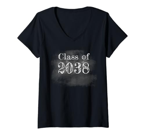 Damen Class of 2038 – Dark Graduation Chalk Board Graphic (Black) T-Shirt mit V-Ausschnitt von Class of 2038 – Can I Go Back To Bed Now?