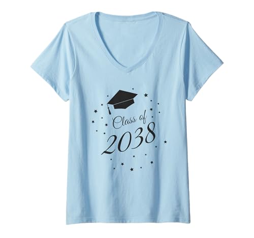Damen Class of 2038 – Minimal Dark Graduation Graphic Design T-Shirt mit V-Ausschnitt Damen Class of 2038 – Minimal Dark Graduation Graphic Design T-Shirt mit V-Ausschnitt von Class of 2038 – Can I Go Back To Bed Now?