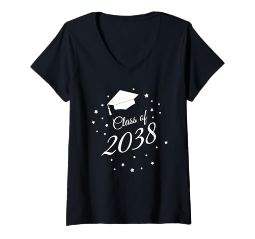 Damen Class of 2038 – Minimal Dark Graduation Graphic Design T-Shirt mit V-Ausschnitt Damen Class of 2038 – Minimal Dark Graduation Graphic Design T-Shirt mit V-Ausschnitt von Class of 2038 – Can I Go Back To Bed Now?