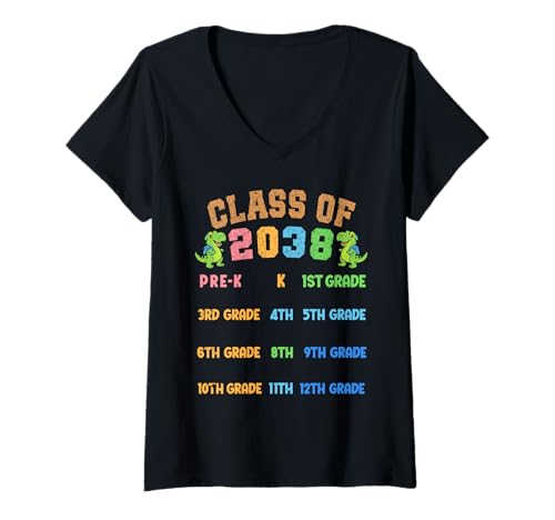 Damen Funny Class of 2038 Grow With Me T-Rex Pre-K, 12. Klasse T-Shirt mit V-Ausschnitt Damen Funny Class of 2038 Grow With Me T-Rex Pre-K, 12. Klasse T-Shirt mit V-Ausschnitt von Class of 2038 Grow With Me T-rex Pre-k 12th Tee