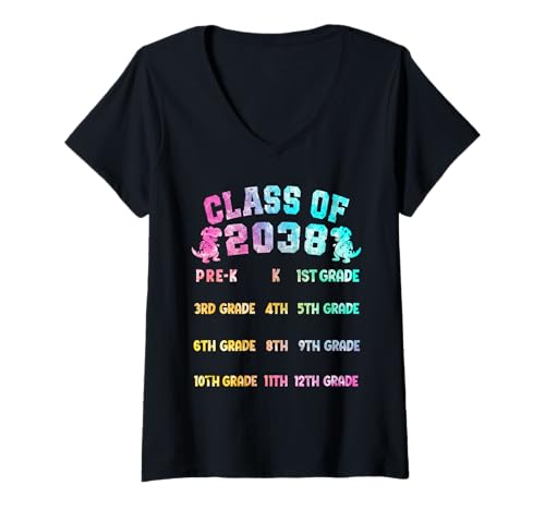 Damen Funny Class of 2038 Grow With Me T-Rex Pre-K, 12. Klasse T-Shirt mit V-Ausschnitt Damen Funny Class of 2038 Grow With Me T-Rex Pre-K, 12. Klasse T-Shirt mit V-Ausschnitt von Class of 2038 Grow With Me T-rex Pre-k 12th Tee