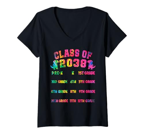 Damen Funny Class of 2038 Grow With Me T-Rex Pre-K, 12. Klasse T-Shirt mit V-Ausschnitt Damen Funny Class of 2038 Grow With Me T-Rex Pre-K, 12. Klasse T-Shirt mit V-Ausschnitt von Class of 2038 Grow With Me T-rex Pre-k 12th Tee