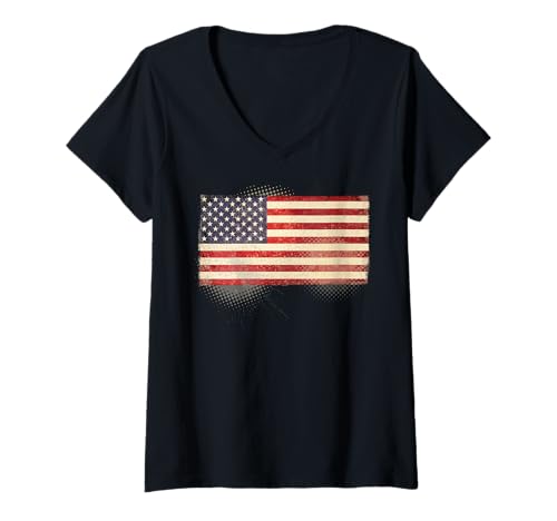 Damen Amerikanische Flagge Vintage T-Shirt mit V-Ausschnitt Damen Amerikanische Flagge Vintage T-Shirt mit V-Ausschnitt von Classic Americana
