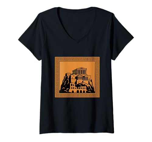 Damen Antike Athener Akropolis Parthenon Klassische griechische T-Shirt mit V-Ausschnitt von Classic Ancient Greece Inspired Clothing