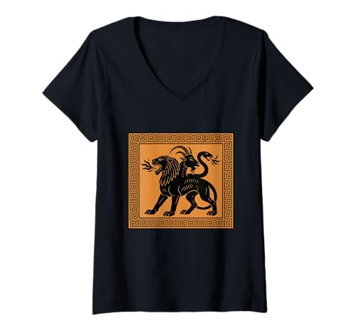 Damen Chimera Legende Griechische Mythologie Alte Kunst Mythen T-Shirt mit V-Ausschnitt von Classic Ancient Greece Inspired Clothing
