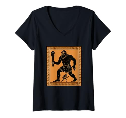 Damen Cyclops Polyphemus One Eyed Legende Griechische Mythologie T-Shirt mit V-Ausschnitt von Classic Ancient Greece Inspired Clothing