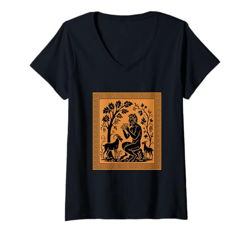 Damen Pangriechischer Gott der Wildnis Griechische Mythologie T-Shirt mit V-Ausschnitt von Classic Ancient Greece Inspired Clothing