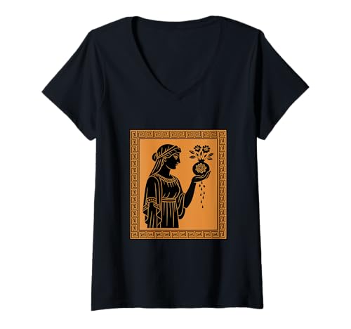 Damen Persephone Göttin Frühling Griechische Mythologie Antike Griechenland Kunst T-Shirt mit V-Ausschnitt von Classic Ancient Greece Inspired Clothing