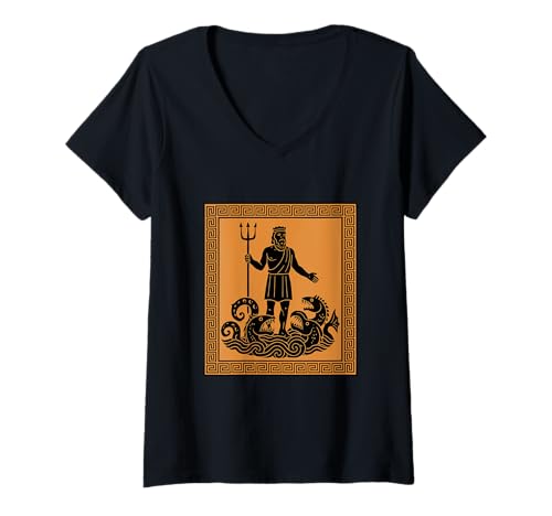 Damen Poseidon Gott Dreizack Antike Griechenland Mythos Mythologie T-Shirt mit V-Ausschnitt von Classic Ancient Greece Inspired Clothing