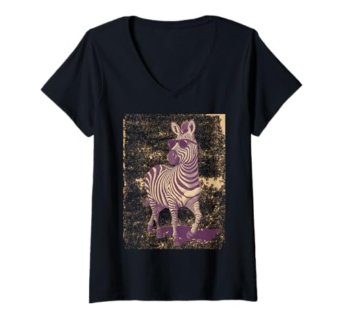 Damen Cool Vibes im Retro-Look mit Zebramotiv T-Shirt mit V-Ausschnitt Damen Cool Vibes im Retro-Look mit Zebramotiv T-Shirt mit V-Ausschnitt von Classic Animal Style With Retro Vibes
