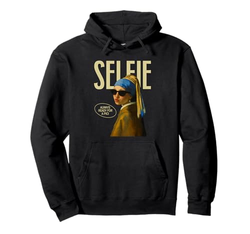 Lustiges Selfie-Parodie Mädchen mit Perlenohrring Pullover Hoodie von Classic Art Remix