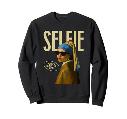 Lustiges Selfie-Parodie Mädchen mit Perlenohrring Sweatshirt von Classic Art Remix