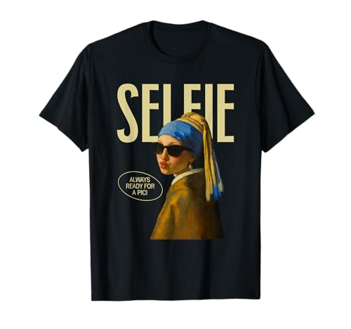 Lustiges Selfie-Parodie Mädchen mit Perlenohrring T-Shirt von Classic Art Remix