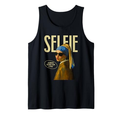 Lustiges Selfie-Parodie Mädchen mit Perlenohrring Tank Top von Classic Art Remix