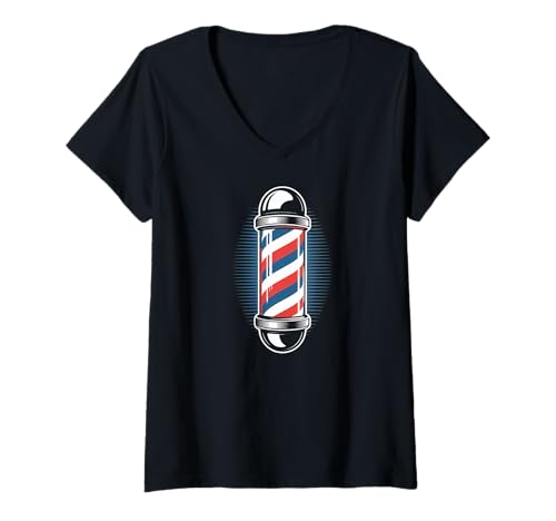 Damen Klassisches Barber Pole Symbol Iconic Barbershop T-Shirt mit V-Ausschnitt Damen Klassisches Barber Pole Symbol Iconic Barbershop T-Shirt mit V-Ausschnitt von Classic Barber Pole Barbershop Retro Style