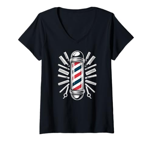 Damen Barber Pole mit Kämmen und Schere T-Shirt mit V-Ausschnitt Damen Barber Pole mit Kämmen und Schere T-Shirt mit V-Ausschnitt von Classic Barber Pole Hair Styling Tools