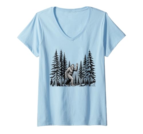 Damen Bigfoot Wave Cryptid Sight Dark Wild Forest Art T-Shirt mit V-Ausschnitt Damen Bigfoot Wave Cryptid Sight Dark Wild Forest Art T-Shirt mit V-Ausschnitt von Classic Bigfoot Sighting Cryptid Forest Tees