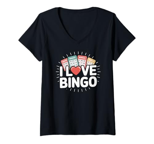 Damen I Love Bingo Bingo Karten Herz Leidenschaft T-Shirt mit V-Ausschnitt Damen I Love Bingo Bingo Karten Herz Leidenschaft T-Shirt mit V-Ausschnitt von Classic Bingo Enthusiast Fun Lovers