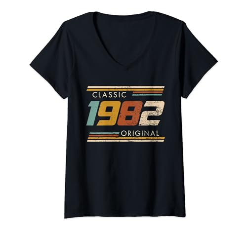 Damen Classic Original Vintage Birthday Est 1982 Ausgabe 1982 T-Shirt mit V-Ausschnitt von Classic Birthday Original Vintage By Dino