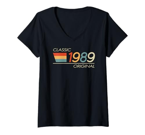 Damen Classic 1989 Original Vintage Birthday Retro Est 1989 T-Shirt mit V-Ausschnitt Damen Classic 1989 Original Vintage Birthday Retro Est 1989 T-Shirt mit V-Ausschnitt von Classic Birthday Original Vintage Retro Ideen