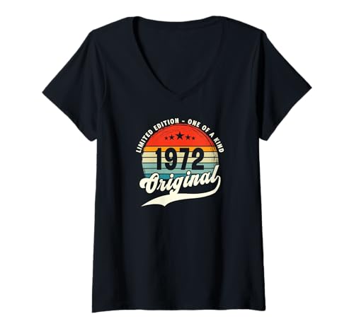 Damen Classic 1972 Original Vintage Birthday Est Limited Edition T-Shirt mit V-Ausschnitt von Classic Birthday Original Vintage Retro Legend