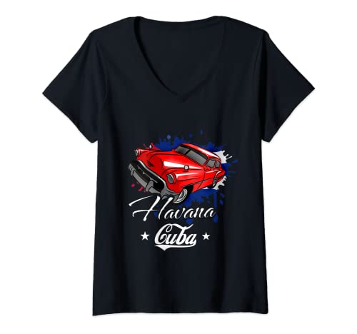 Damen Havanna Cuba T-Shirt - Cuban Vintage Oldtimer T-Shirt T-Shirt mit V-Ausschnitt von Classic Cars in Havana Cuba Tees