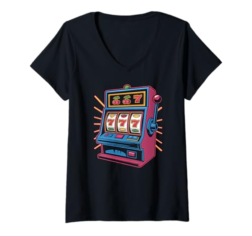 Damen 777 Jackpot Spielautomat Casino Vibes T-Shirt mit V-Ausschnitt Damen 777 Jackpot Spielautomat Casino Vibes T-Shirt mit V-Ausschnitt von Classic Casino Slot Machine Fun Retro Vibes