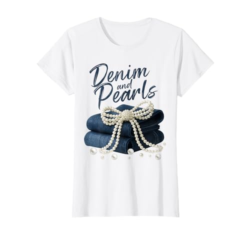 Denim und Perlen Country Western Outfit Style Jeans Damen T-Shirt von Classic Country Concert Outfits Denim Pearl Lovers