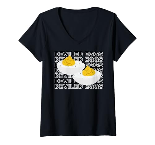 Damen Deviled Eggs, Retro-Dinner, Humor, Feinschmecker, Thanksgiving T-Shirt mit V-Ausschnitt Damen Deviled Eggs, Retro-Dinner, Humor, Feinschmecker, Thanksgiving T-Shirt mit V-Ausschnitt von Classic Deviled Eggs Kitchen Humor Fans