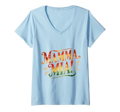 Damen Mamma Mia Vintage-Shout-Design im Retro-Look T-Shirt mit V-Ausschnitt von Classic Exclamations Co.