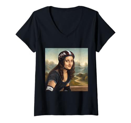 Damen Mona Lisa Roller Derby Girl Feminist Sportlich Vintage Art T-Shirt mit V-Ausschnitt Damen Mona Lisa Roller Derby Girl Feminist Sportlich Vintage Art T-Shirt mit V-Ausschnitt von Classic Fusion Apparel