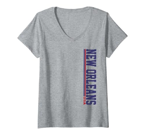 Damen Patriotische New Orleans USA Vintage Stripes Iconic New Orleans T-Shirt mit V-Ausschnitt Damen Patriotische New Orleans USA Vintage Stripes Iconic New Orleans T-Shirt mit V-Ausschnitt von Classic New Orleans Hometown Designs