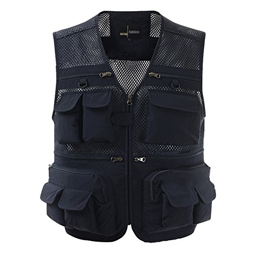 Classic Pink Herren Outdoor Freizeit Safari Atmungsaktiv Netz Weste Camping mit Vielen Taschen Marine 2XL von Classic Pink