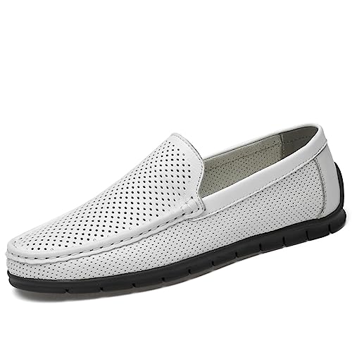 Classic Pink Herren Slip-on Loafer Freizeitschuhe aus echtem Leder, atmungsaktiv Slipper Weiß 38 EU von Bessiboog