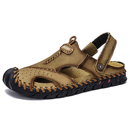 Herren Casual Closed Toe Sandalen Leder Outdoor Beach Sommersandalen Hausschuhe Hausschuhe Flache SchuheKhaki46 EU von Classic Pink