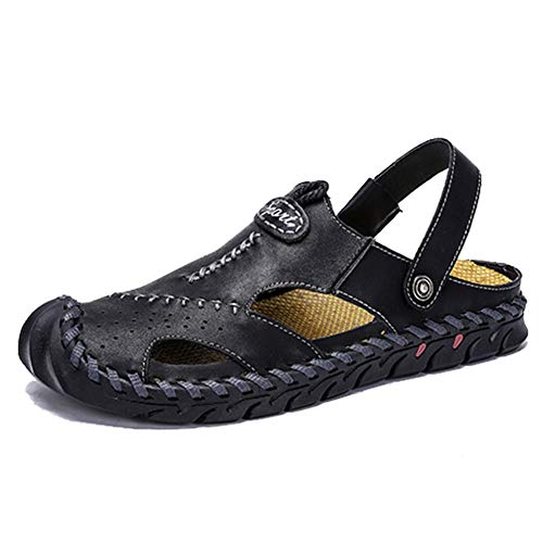 Classic Pink Herren Casual Closed Toe Sandalen Leder Outdoor Beach Sommersandalen Hausschuhe Hausschuhe Flache SchuheSchwarz42 EU von Classic Pink