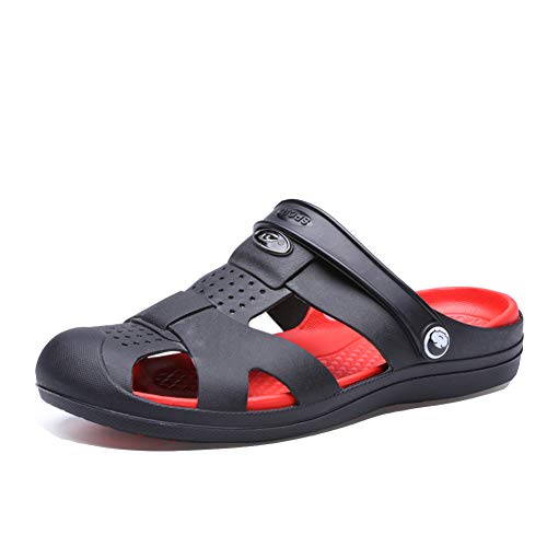 Herren Sommersandalen Strand Garten Clogs Leichte Wasser Pool Schuhe rutschfeste Hausschuhe Schwarz Rot 45 EU von Classic Pink