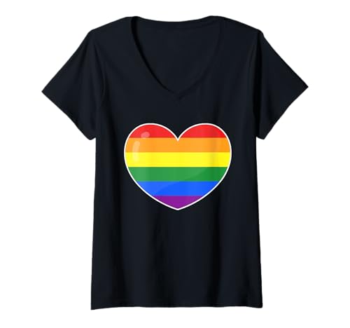 Damen Klassisches Regenbogen-Stolz-Flaggen-Herz Valentinsgrüße T-Shirt mit V-Ausschnitt Damen Klassisches Regenbogen-Stolz-Flaggen-Herz Valentinsgrüße T-Shirt mit V-Ausschnitt von Classic Rainbow Pride Flag Heart LGBT Retro