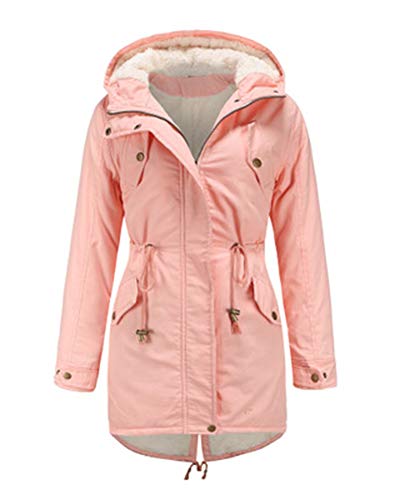 Classic Red Damen Winter Mantel Baumwoll Parka Kapuzenjacke Jacke Lang Mantel Fleece Innenfutter_Pink_XL von Classic Red