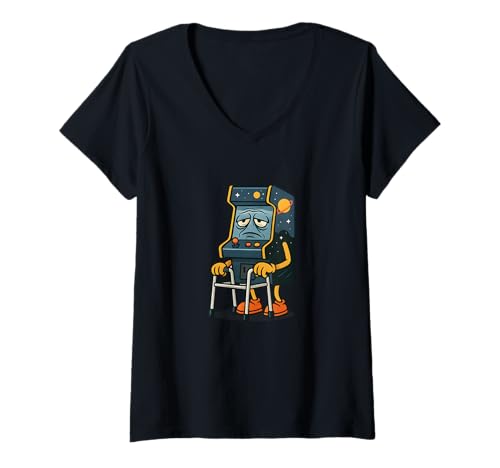 Damen Funny Retro Gamer Gaming 80s 90s Video Games Old Gamer T-Shirt mit V-Ausschnitt von Classic Retro Arcade video games Nostalgia