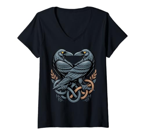 Damen Nordische Mythologie - Odins Raven Viking Midgard Thor Walhalla T-Shirt mit V-Ausschnitt Damen Nordische Mythologie - Odins Raven Viking Midgard Thor Walhalla T-Shirt mit V-Ausschnitt von Classic Retro Norse Culture And Norsemen Designs